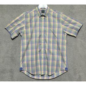 Leo Chevalier Design No‎ Iron Button Up Shirt Mens L Plaid Short Sleeve